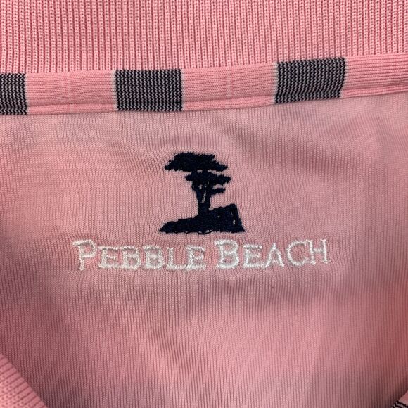Pebble Beach Polo Shirt Mens XL Extra Large Pink Striped Stretch Short Sleeve - Picture 4 of 9